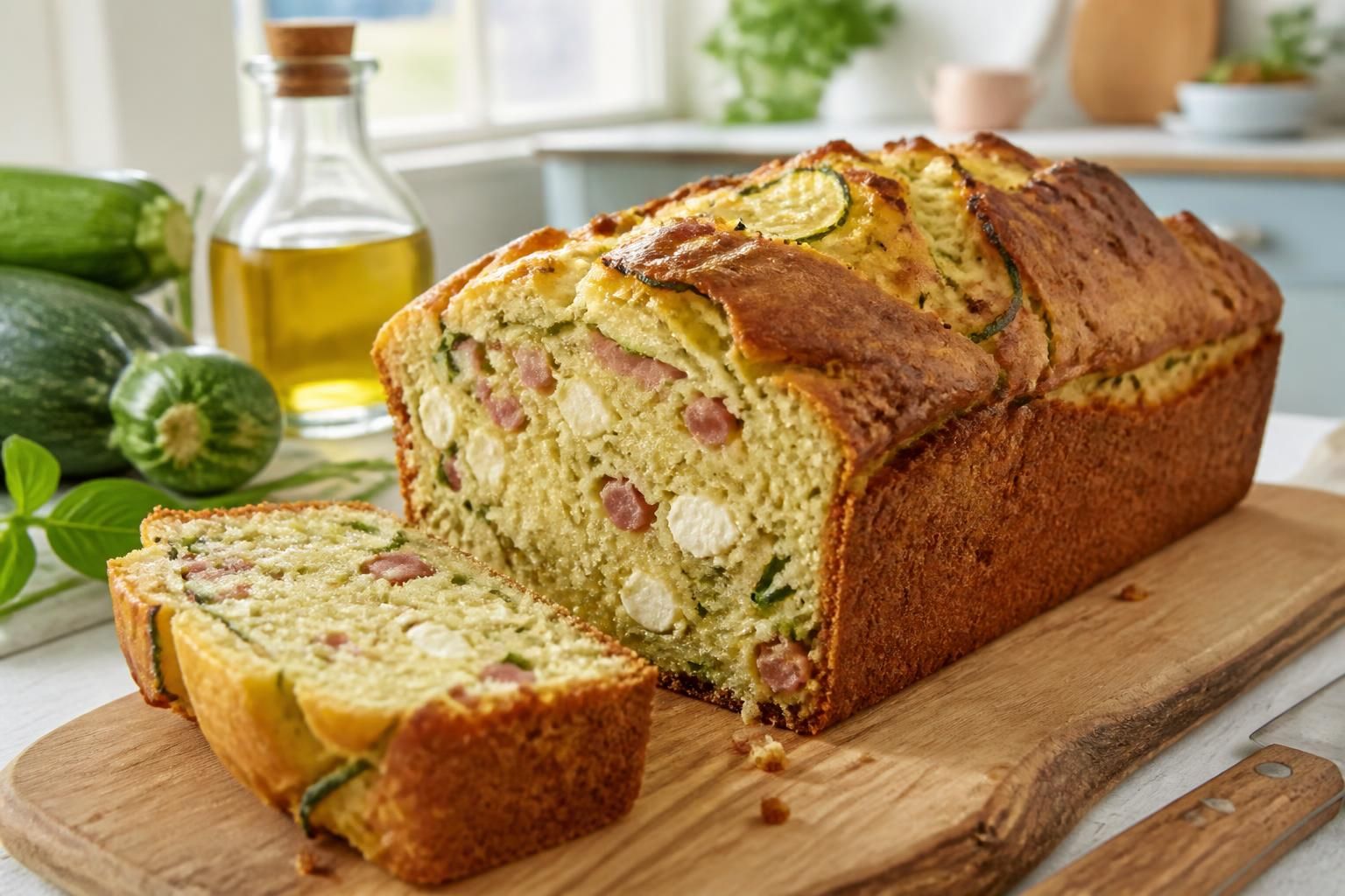 découvrez notre recette de cake aux courgettes moelleux, savoureux et léger, agrémenté au choix de féta fondante ou de lardons croustillants, parfait pour un apéritif ou un repas convivial.
