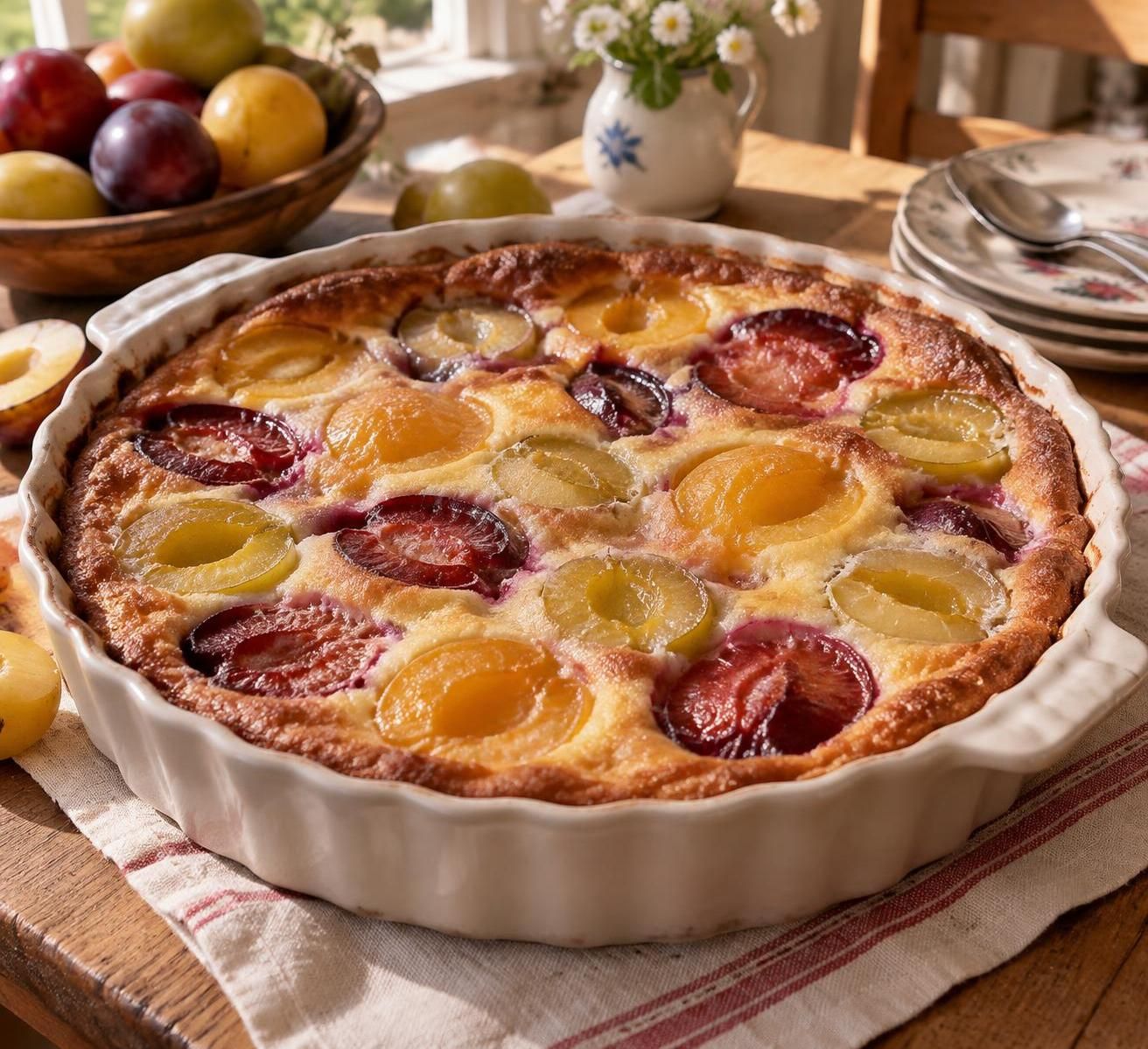 découvrez une recette facile de clafoutis aux prunes, à préparer avec des prunes jaunes, rouges ou des reines-claudes. un dessert fruité et gourmand.