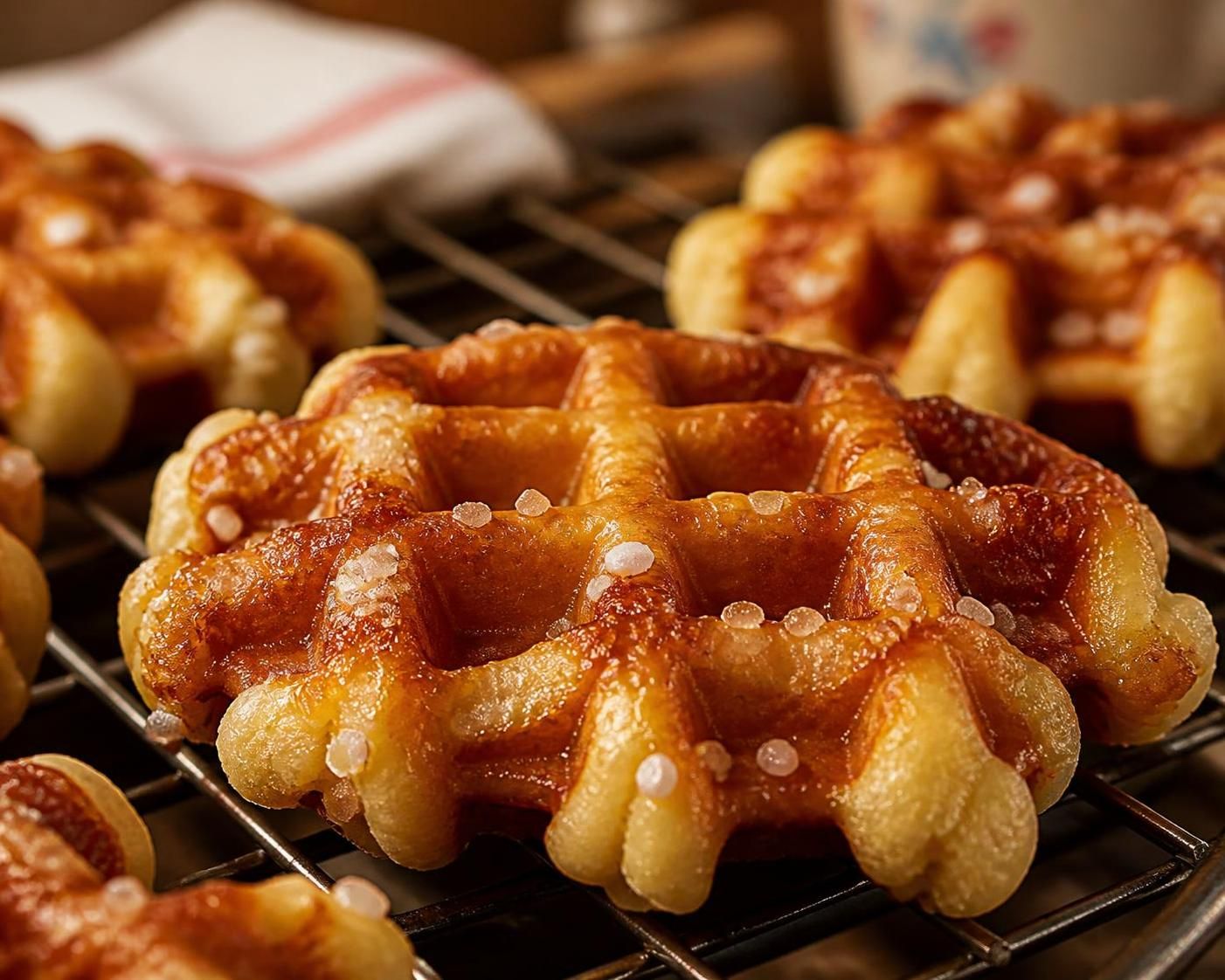découvrez les gaufres de liège belges authentiques, moelleuses et généreusement saupoudrées de sucre perlé, pour une gourmandise délicieusement sucrée et croustillante.