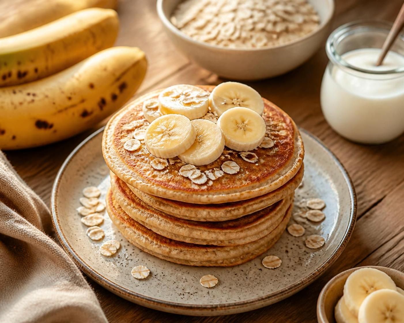 découvrez une recette facile et rapide de pancakes healthy aux flocons d'avoine et à la banane, idéale pour un petit-déjeuner sain et gourmand.